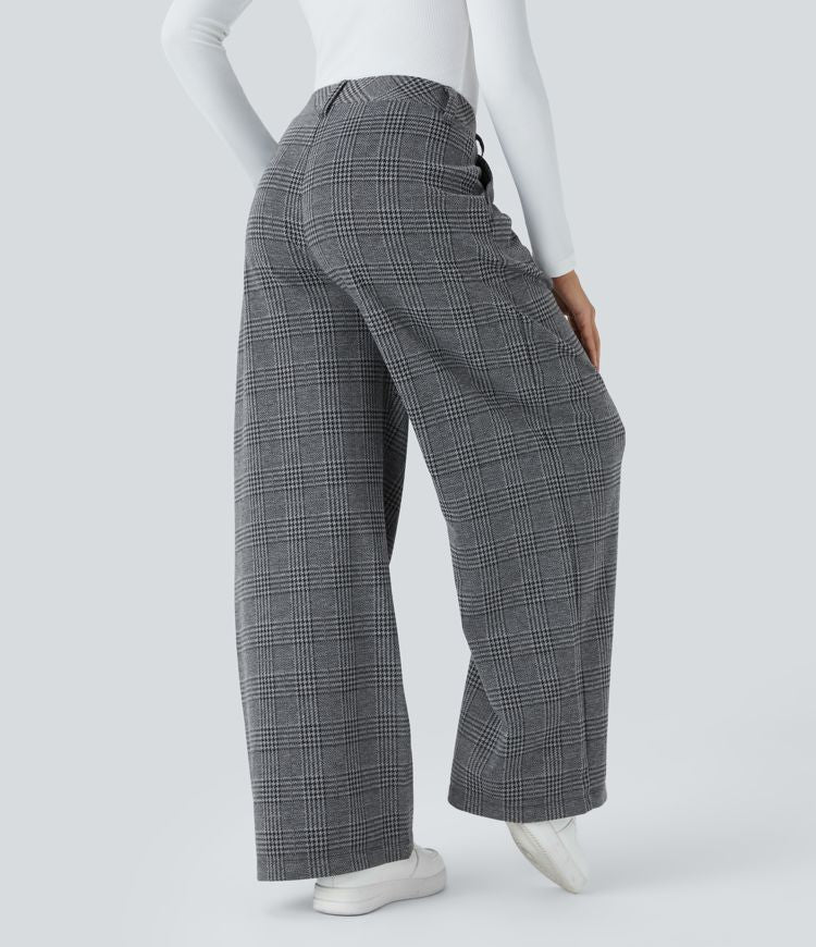 Isabeau™ | Pantalon taille haute à jambes larges avec motif pied-de-poule et poches
