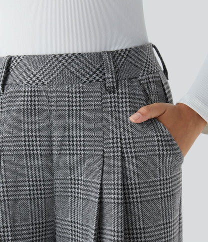 Isabeau™ | Pantalon taille haute à jambes larges avec motif pied-de-poule et poches